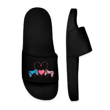 Retro Heart Valentine's Day Design Love - Men’s Pool Sliders - black - Front