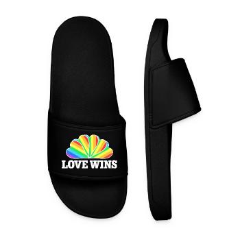 Love Wins - Rainbow Statement Design - Men’s Pool Sliders - black - Front
