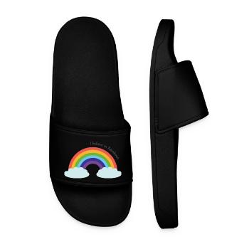 Spruch Regenbogen I believe in rainbows - Männer Badelatschen - Schwarz - Vorne