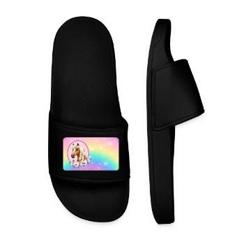 Horse with flowers and glitter rainbow - Men’s Pool Sliders - black - Front