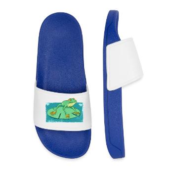 Cute geen frog in a pond - Men’s Pool Sliders - royal blue - Front
