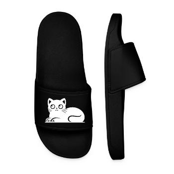 Cute Cat Cat Tattoo Style Drawing - Men’s Pool Sliders - black - Front