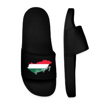 Map with the flag of Hungary, I love Hungary - Men’s Pool Sliders - black - Front