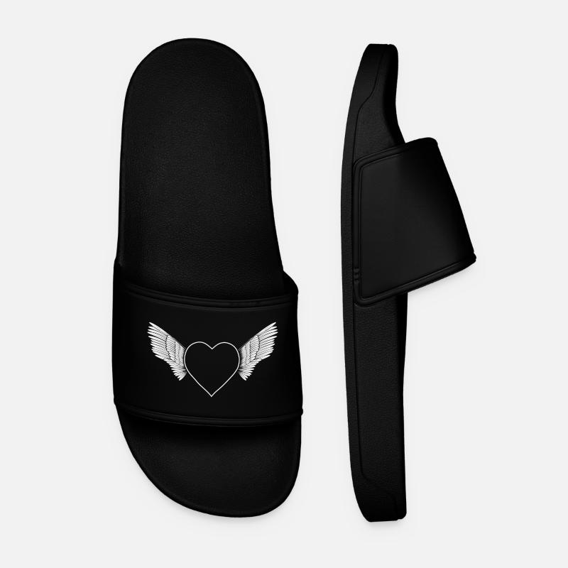 Heart with wings- white- - Men’s Pool Sliders - black