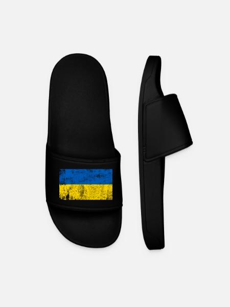 Ukraine Flag Flag Grunge Retro Vintage - Men’s Pool Sliders - black