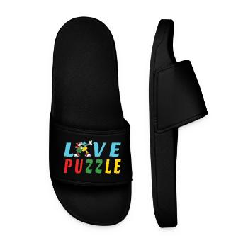 Love Puzzle - Men’s Pool Sliders - black - Front