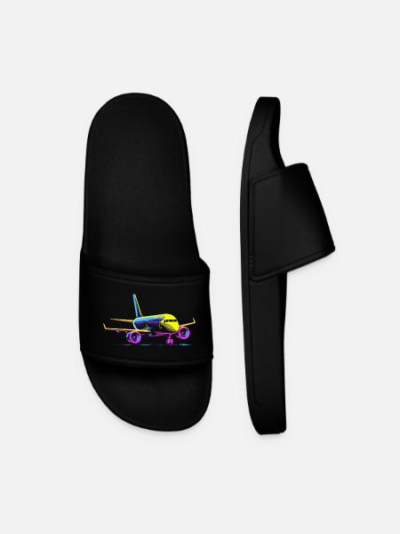 Airplane Cartoon Style - Men’s Pool Sliders - black