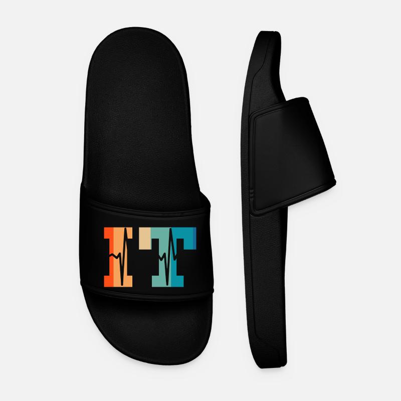 Heartbeat retro information technology - Men’s Pool Sliders - black