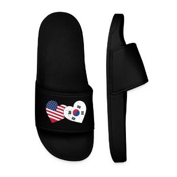 South Korea And US Flag American Korean - Men’s Pool Sliders - black - Front