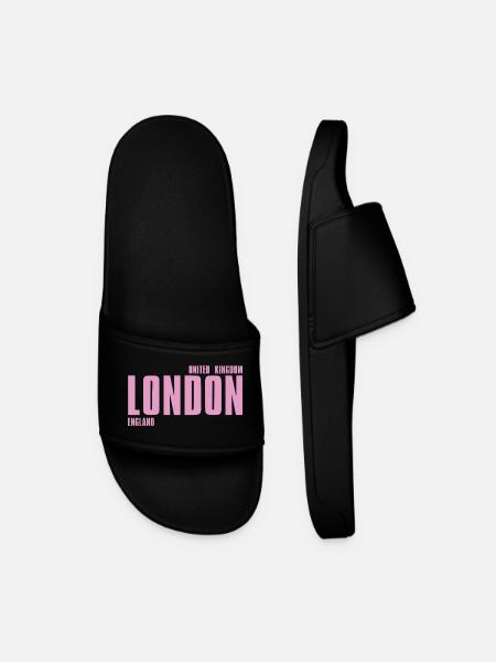 London Pink Bold Typography - Men’s Pool Sliders - black