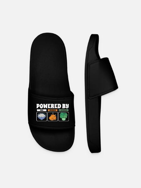 Powered By Rice Chicken Broccoli - Men’s Pool Sliders - black