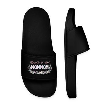 Mommom, Granny Flowers, Cute Grandma Gift - Men’s Pool Sliders - black - Front