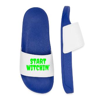 Vibrant Green Witching Start Phrase - Men’s Pool Sliders - royal blue - Front
