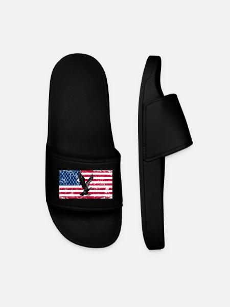 Liberty Eagle over US flag - Men’s Pool Sliders - black