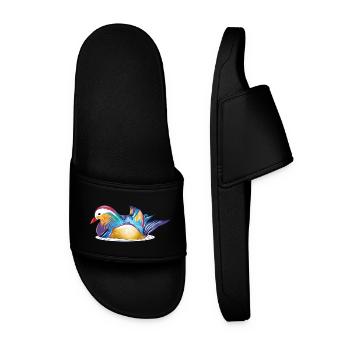 Colourful mandarin duck on the water – colourful elegance - Men’s Pool Sliders - black - Front