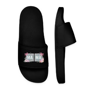 MAMA Floral Squares and Pink Bows | Retro - Men’s Pool Sliders - black - Front