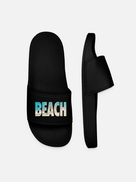 Tropical BEACH Ocean Text Vibe - Men’s Pool Sliders - black
