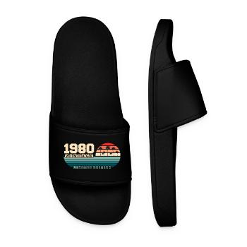 45th Birthday 1980 Vintage 1980's Retro Sunset - Men’s Pool Sliders - black - Front