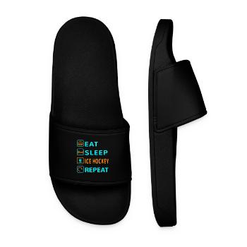 Eat. Sleep. Ice Hockey. Repeat Design - Men’s Pool Sliders - black - Front