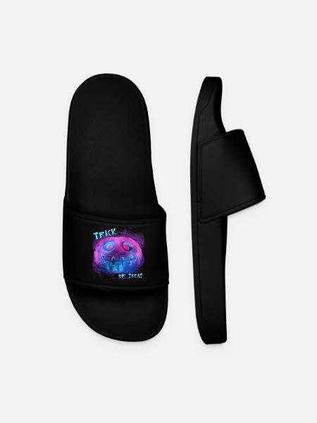 Neon Pumpkin Trick Or Treat - Men’s Pool Sliders - black