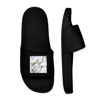Marmor Weiß Gold Textur - Männer Badelatschen - Schwarz - Vorne