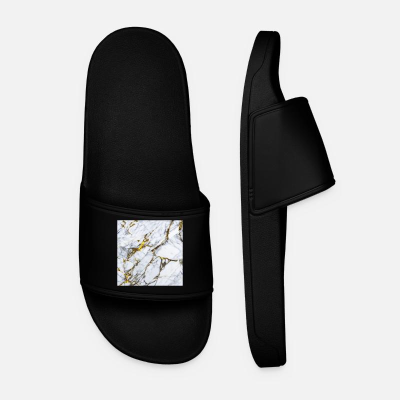 Marmor Weiß Gold Textur - Männer Badelatschen - Schwarz