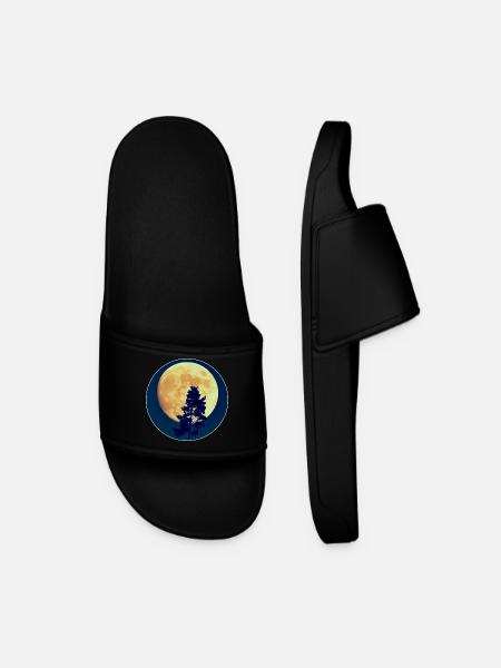 Moonlit Night Forest Silhouette - Men’s Pool Sliders - black