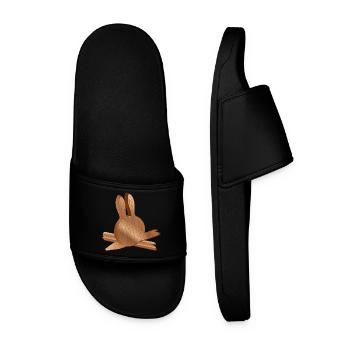 Rabbit head in wood look with wood grain - Men’s Pool Sliders - black - Front