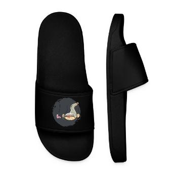 Funny Catfish Fishing Design with Worm Hook - Men’s Pool Sliders - black - Front