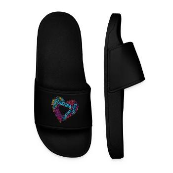 LGBTQIA+ Double Heart Word Cloud Gay Pride T-Shirt - Men’s Pool Sliders - black - Front