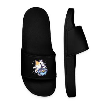 Ramen Anime Manga Comic Cat Animation Japan - Men’s Pool Sliders - black - Front