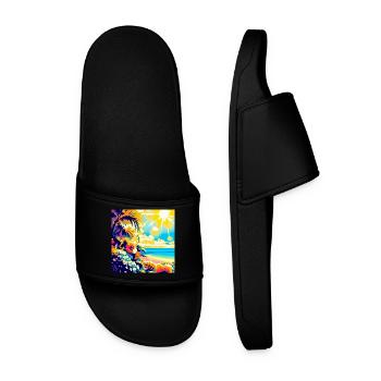 Tropical retro beach and sunshine - Men’s Pool Sliders - black - Front