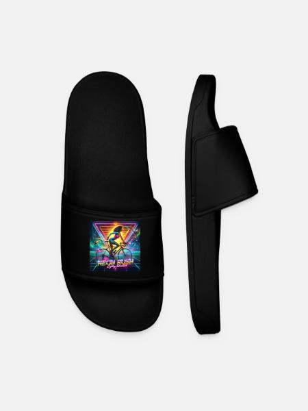 Neon Rush - Girl cycling 80s style poster - Men’s Pool Sliders - black