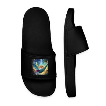 Girl on hammock, chilling, with flashes - Men’s Pool Sliders - black - Front