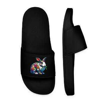Lapin décoré de fleurs - Claquettes Homme - noir - Devant