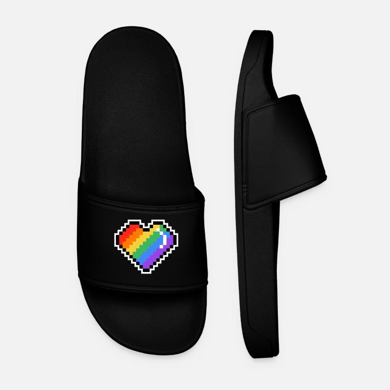Pixel Regenbogenherz - Männer Badelatschen - Schwarz