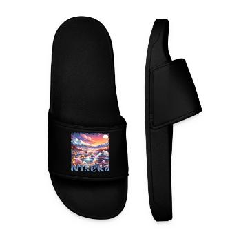 Niseko Japon Vacances de ski Vacances d’hiver Snow Grunge - Claquettes Homme - noir - Devant