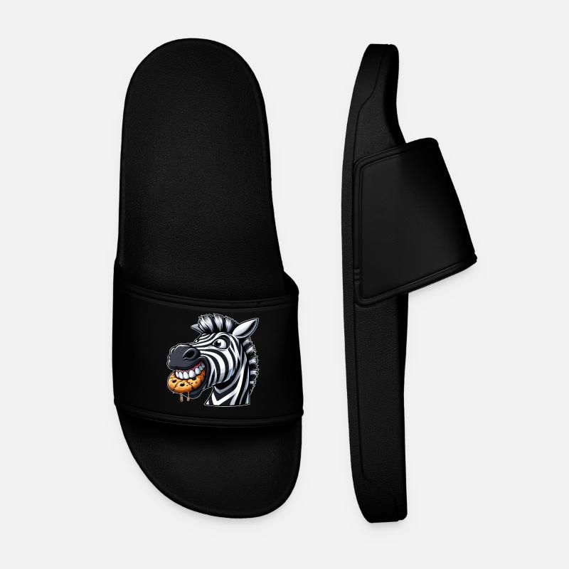 Cute Zebra Cartoon Biscuit Teeth - Men’s Pool Sliders - black