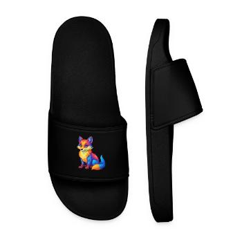 Arctic Fox Colorful Kawaii Cartoon Character - Men’s Pool Sliders - black - Front