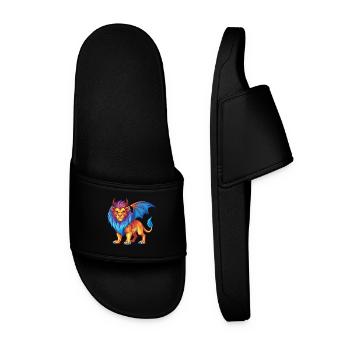 Manticore Colorful Kawaii Cartoon Character Animal - Men’s Pool Sliders - black - Front