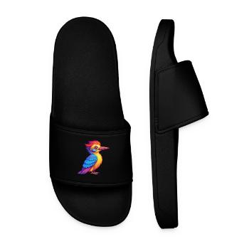 Woodpecker Colorful Kawaii Cartoon Character - Men’s Pool Sliders - black - Front