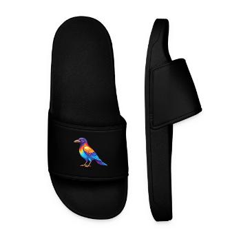Magpie Colorful Kawaii Cartoon Character Clipart - Men’s Pool Sliders - black - Front