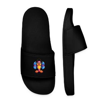 Lobster Colorful Kawaii Cartoon Sea Animal - Men’s Pool Sliders - black - Front