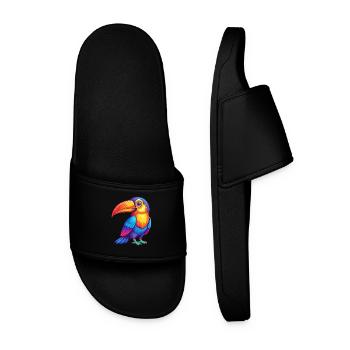 Toucan Colorful Kawaii Cartoon Character Bird - Men’s Pool Sliders - black - Front