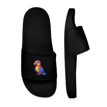 Papagei Bunte Kawaii Cartoon Figur Vogel - Männer Badelatschen - Schwarz - Vorne