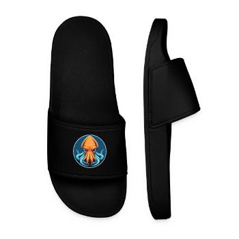 Squid Cute Kawaii Cartoon Clipart Animal Pet Logo - Men’s Pool Sliders - black - Front