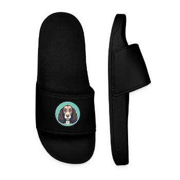 American Water Spaniel Dog Breed Cartoon Kawaii - Men’s Pool Sliders - black - Front