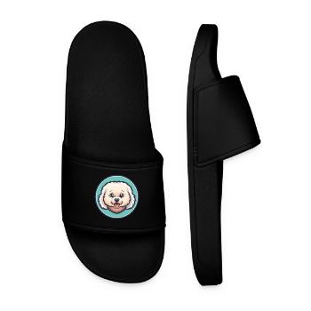 Bichon frisé chien race dessin animé Kawaii Clipart animal de compagnie - Claquettes Homme - noir - Devant