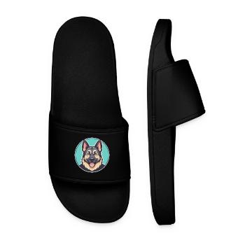 Shiloh Shepherd Dog Breed Cartoon Kawaii Clipart - Men’s Pool Sliders - black - Front