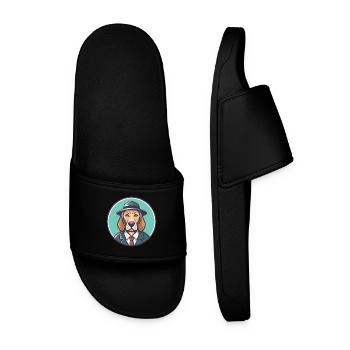 Detektiv Hund Hund Rasse Karikatur Kawaii Clipart Haustier - Männer Badelatschen - Schwarz - Vorne